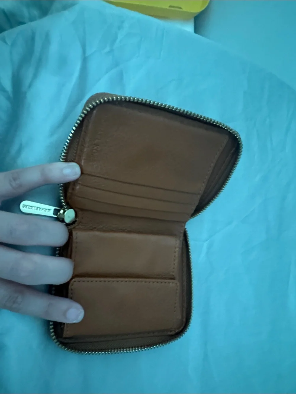 Michael Kors Beige and Brown Signature MK Zip Card Wallet